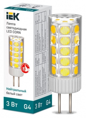 Лампа светодиодная 3Вт 4000К 12В G4 керам IEK LLE-Corn-3-012-40-G4 